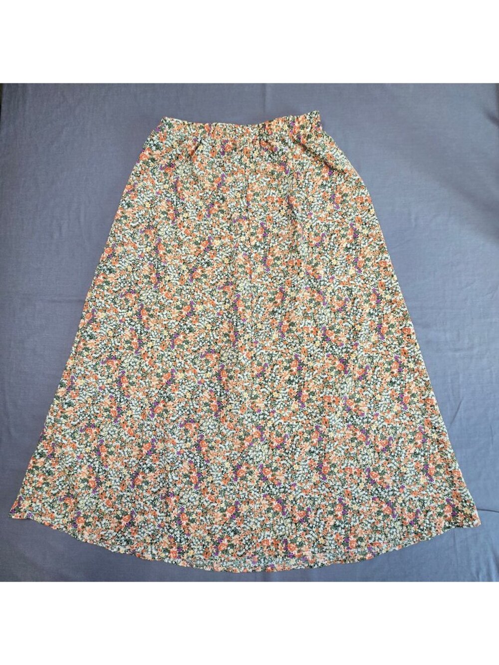 Cottage Core Medium Floral A Line Midi Maxi Skirt Elastic Waist Lightweight